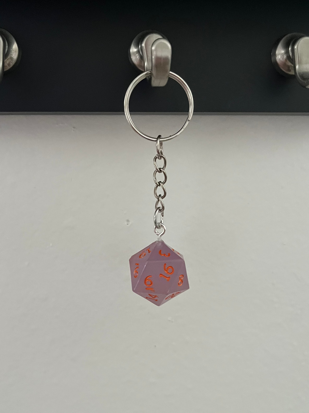 D20 Handmade D&D Keychain - Smokey Purple with Orange Numbers (Glows!)