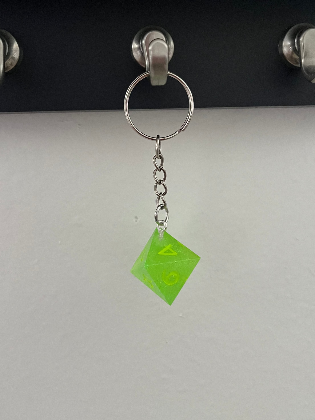 D8 Handmade Keychain - Bright Green with Green Glitter