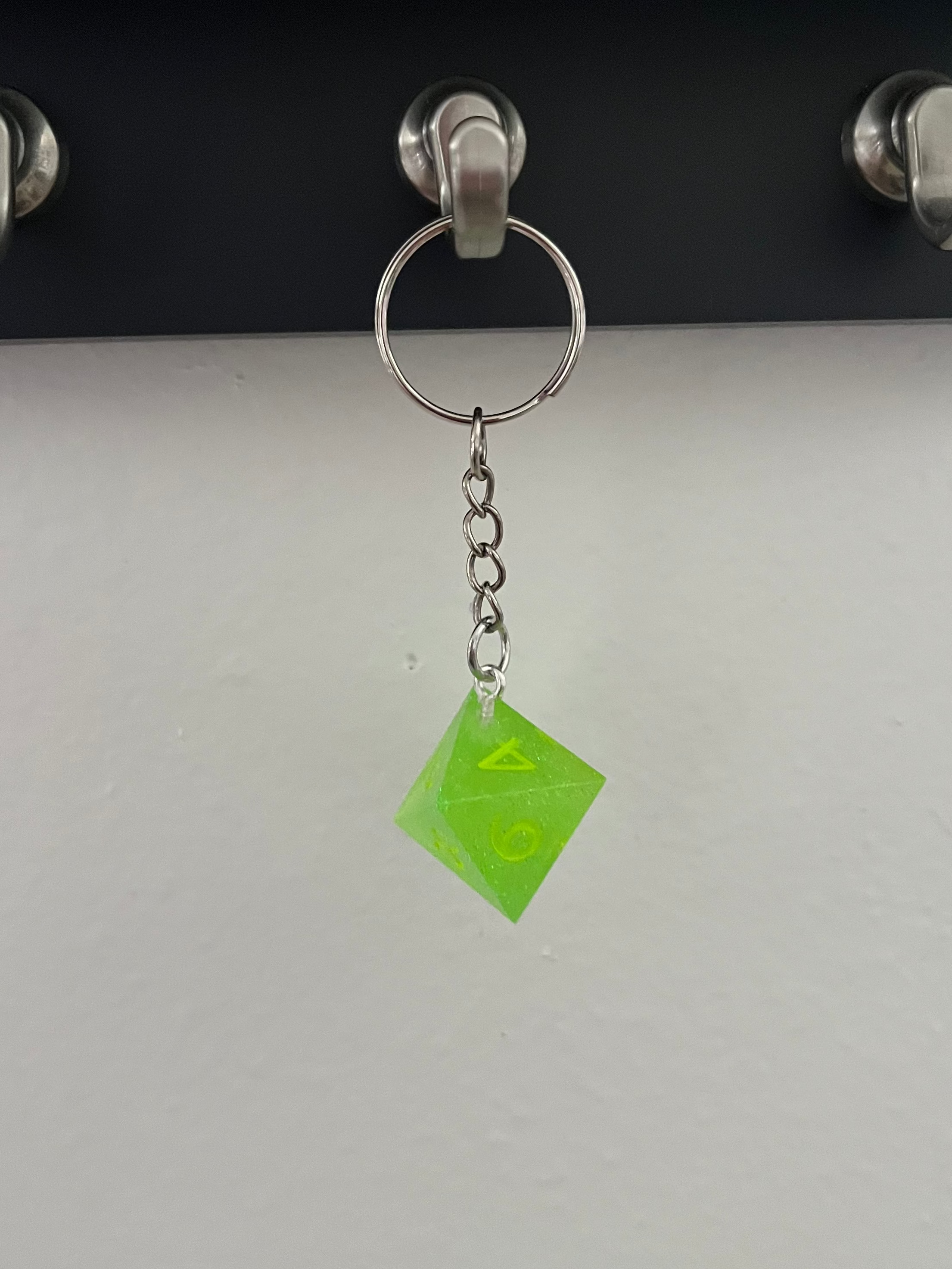 D8 Handmade Keychain - Bright Green with Green Glitter