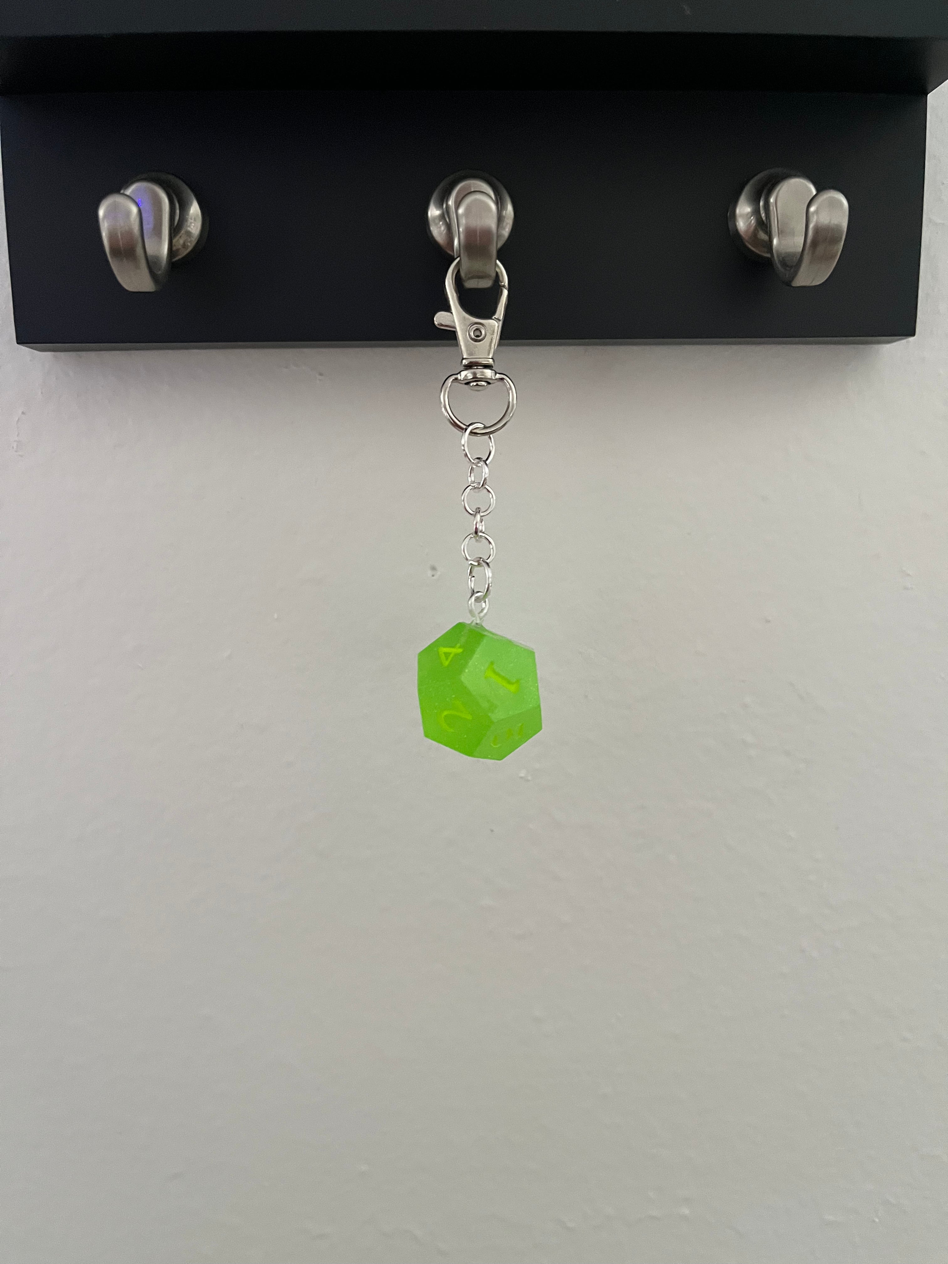 D12 Handmade Keychain - Bright Green with Green Glitter