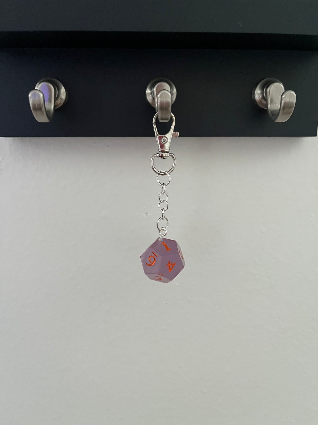 D12 Handmade D&D Keychain - Smokey Purple with Orange Numbers (Glows!)