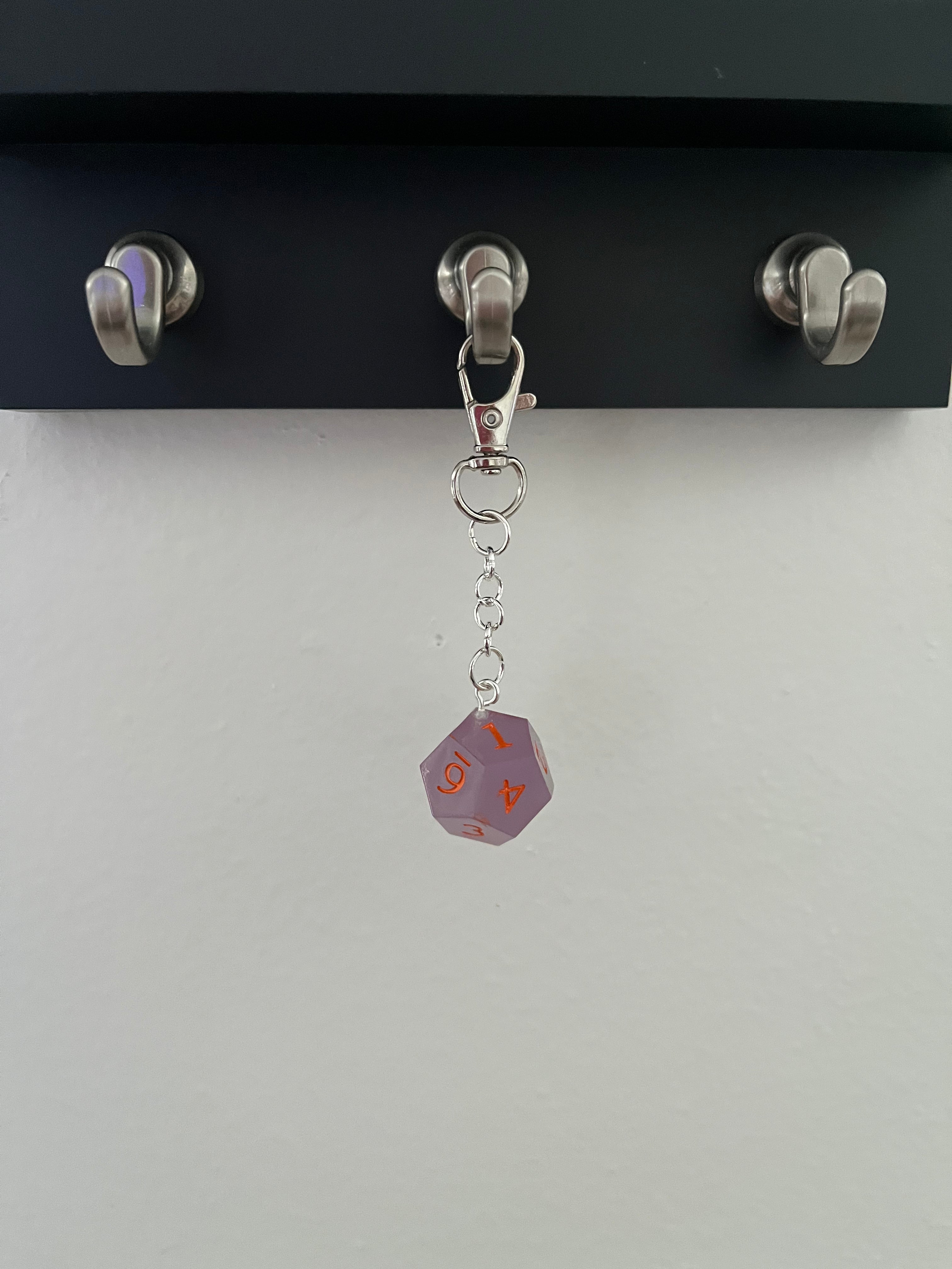 D12 Handmade D&D Keychain - Smokey Purple with Orange Numbers (Glows!)