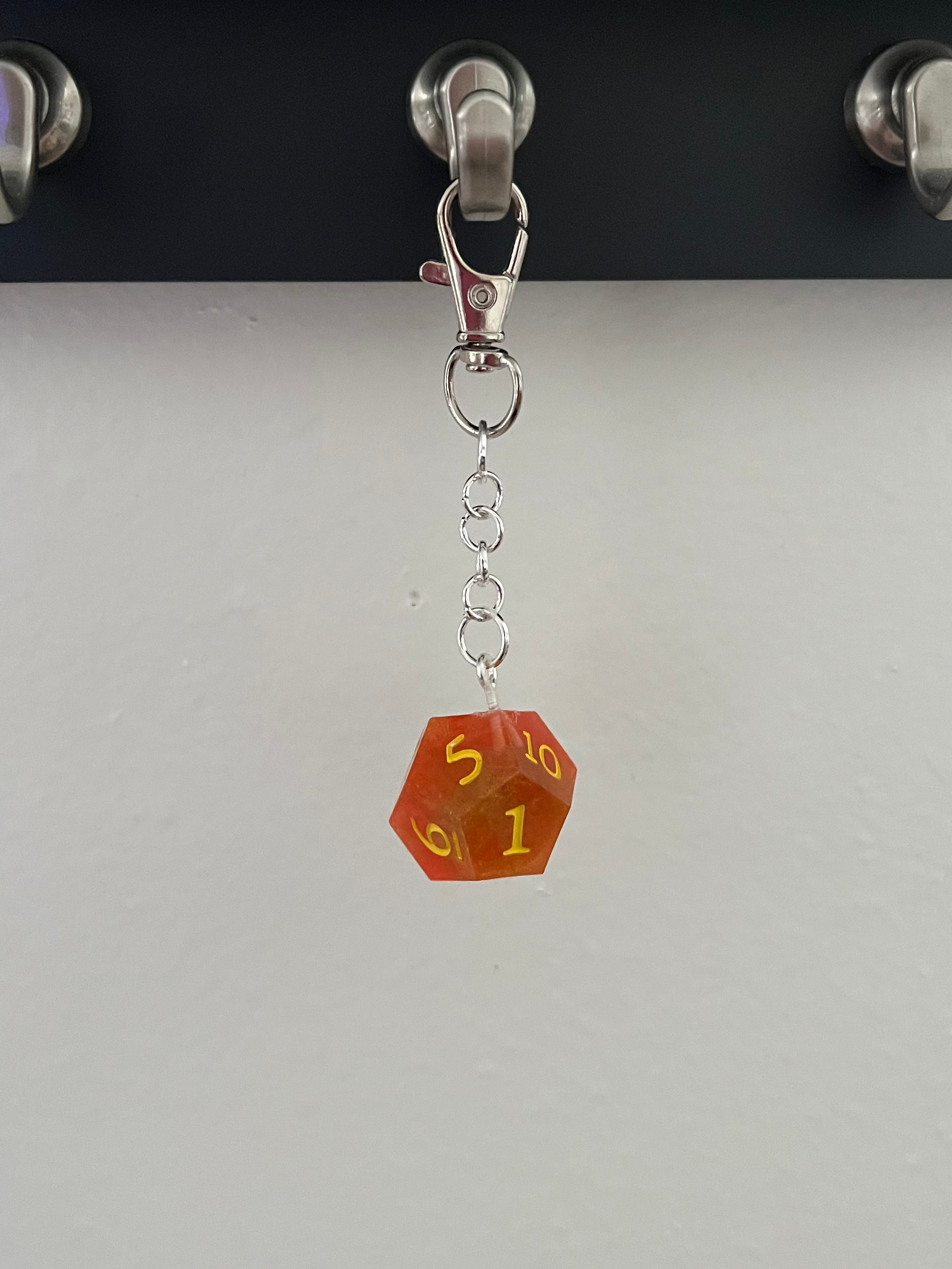 D12 Handmade Keychain - Orange Die with Yellow Numbers, Mini Watermelons inside