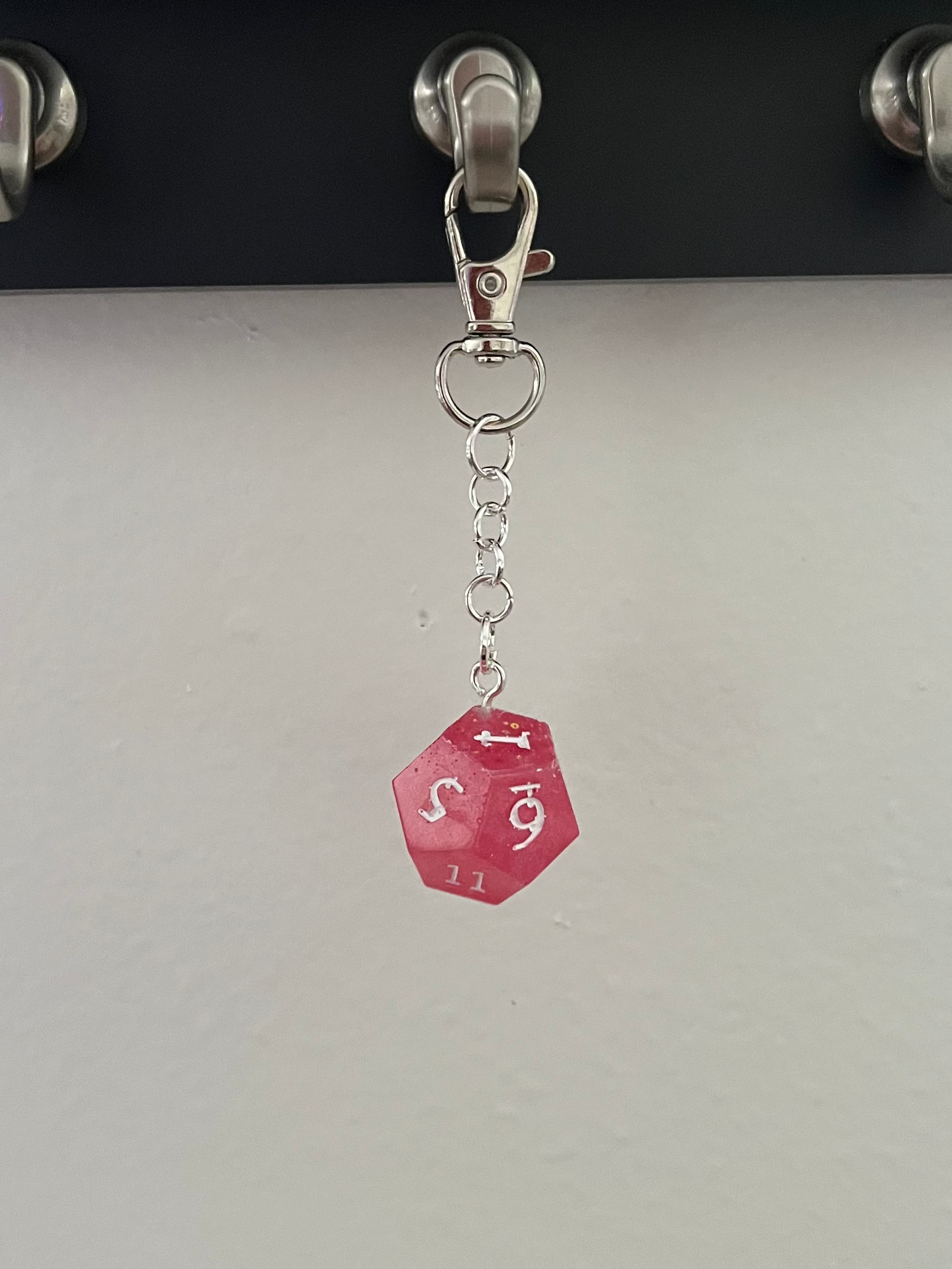 D12 Handmade Keychain - Pink D12 with Glitter and White Numbers