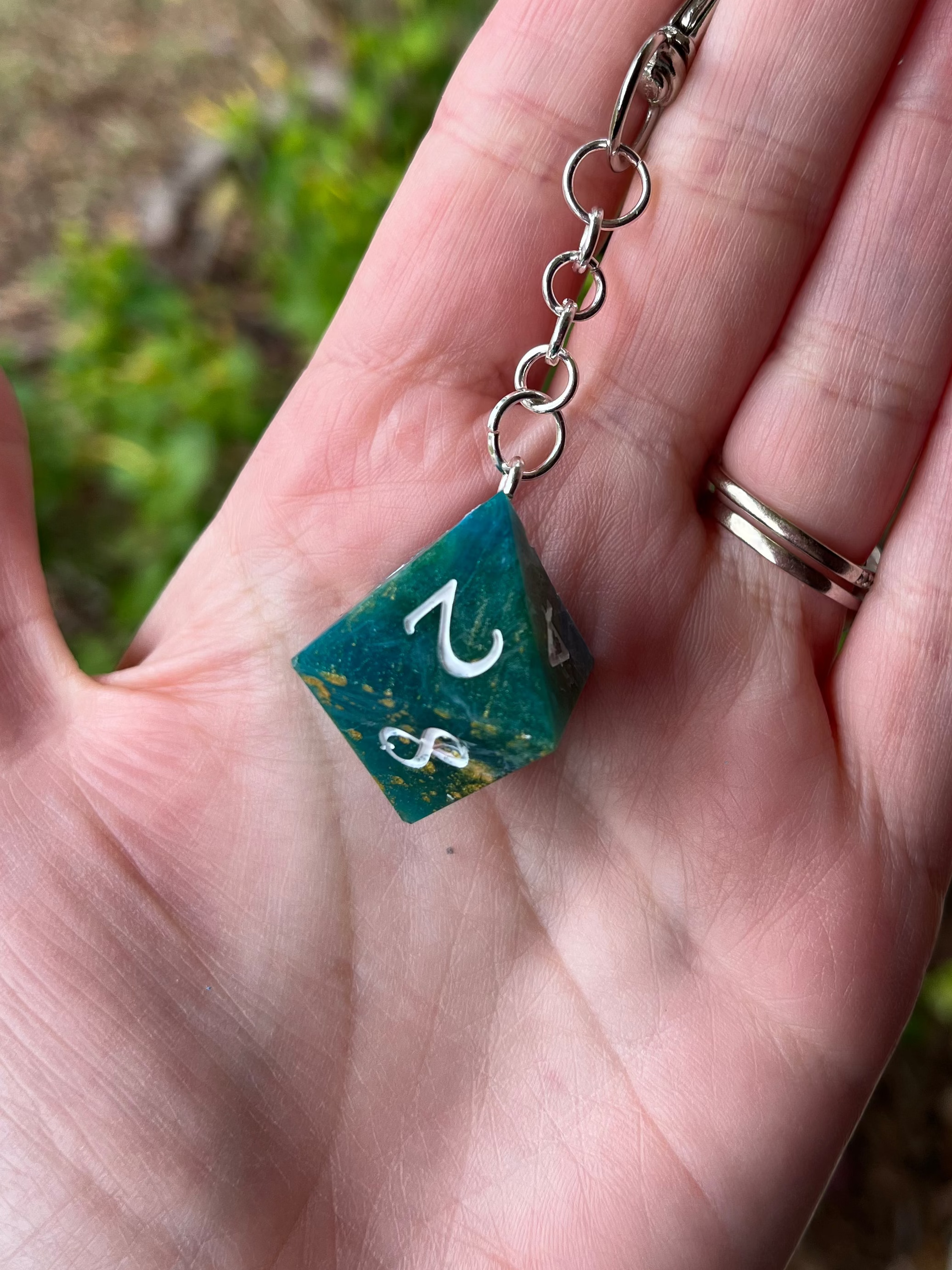 D8 Handmade Keychain -Blue with Gold Marbling