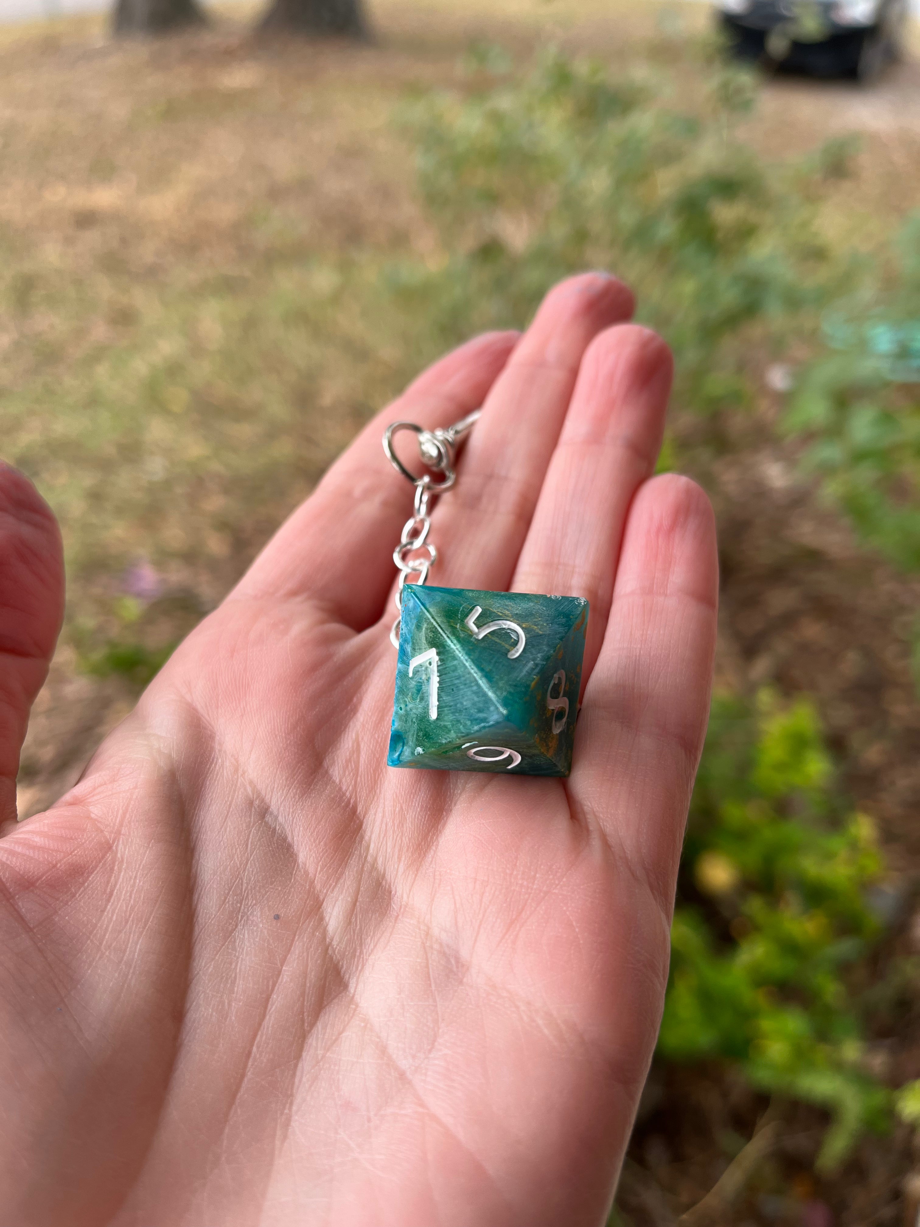 D8 Handmade Keychain -Blue with Gold Marbling