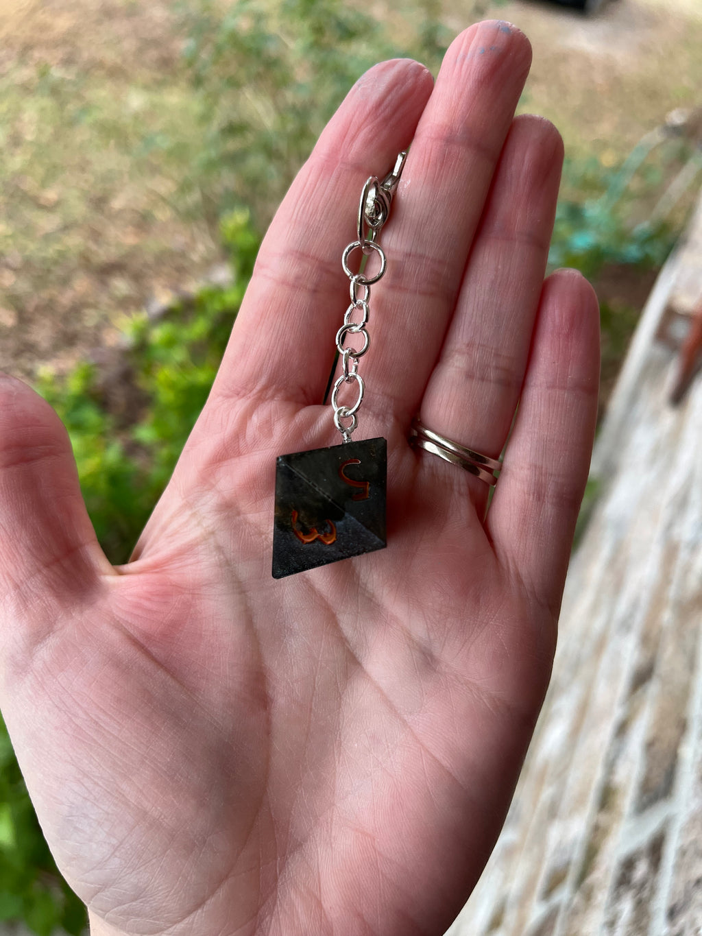 D8 Handmade Keychain - Black and Orange with Orange Numbers