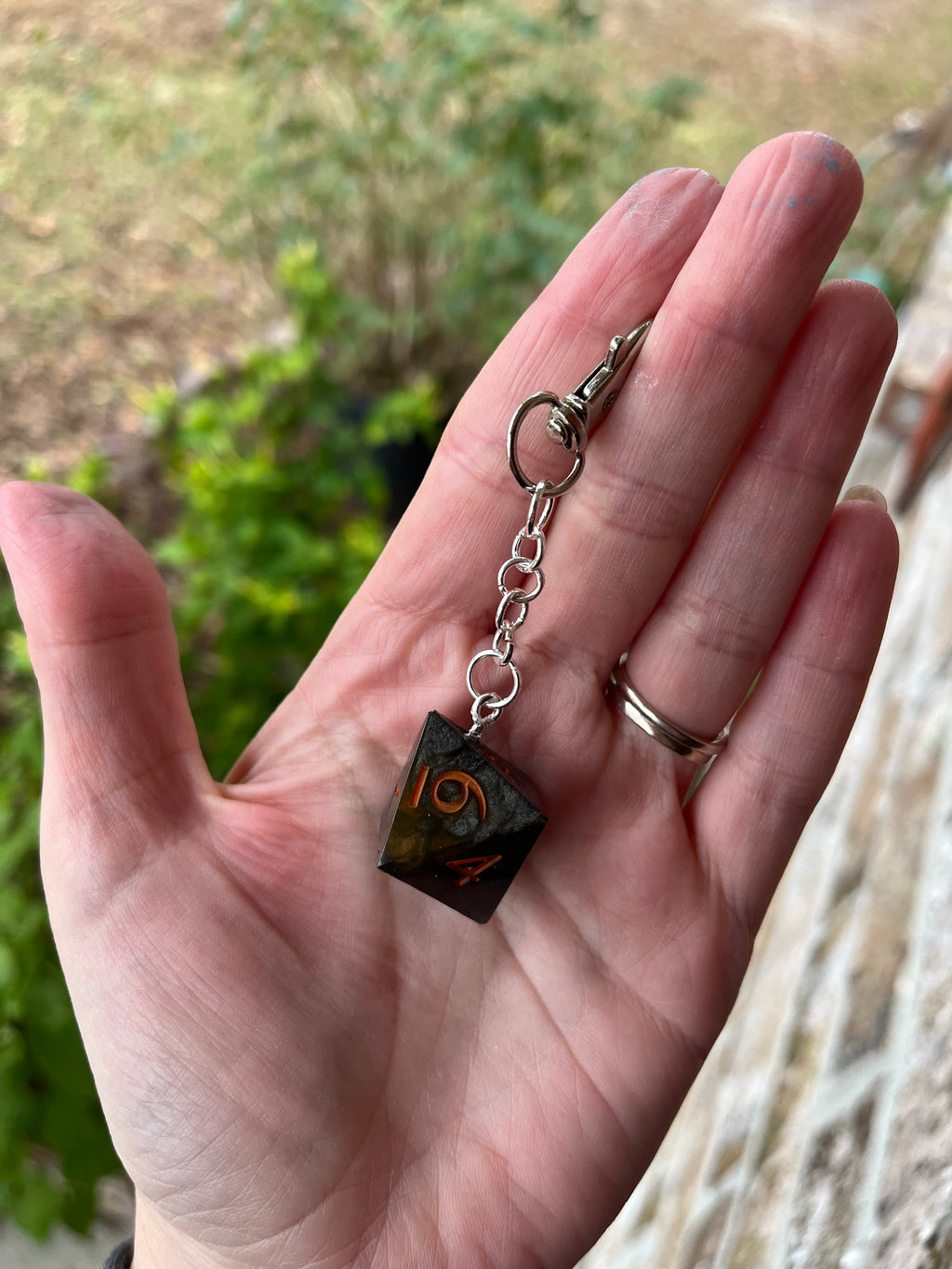 D8 Handmade Keychain - Black and Orange with Orange Numbers