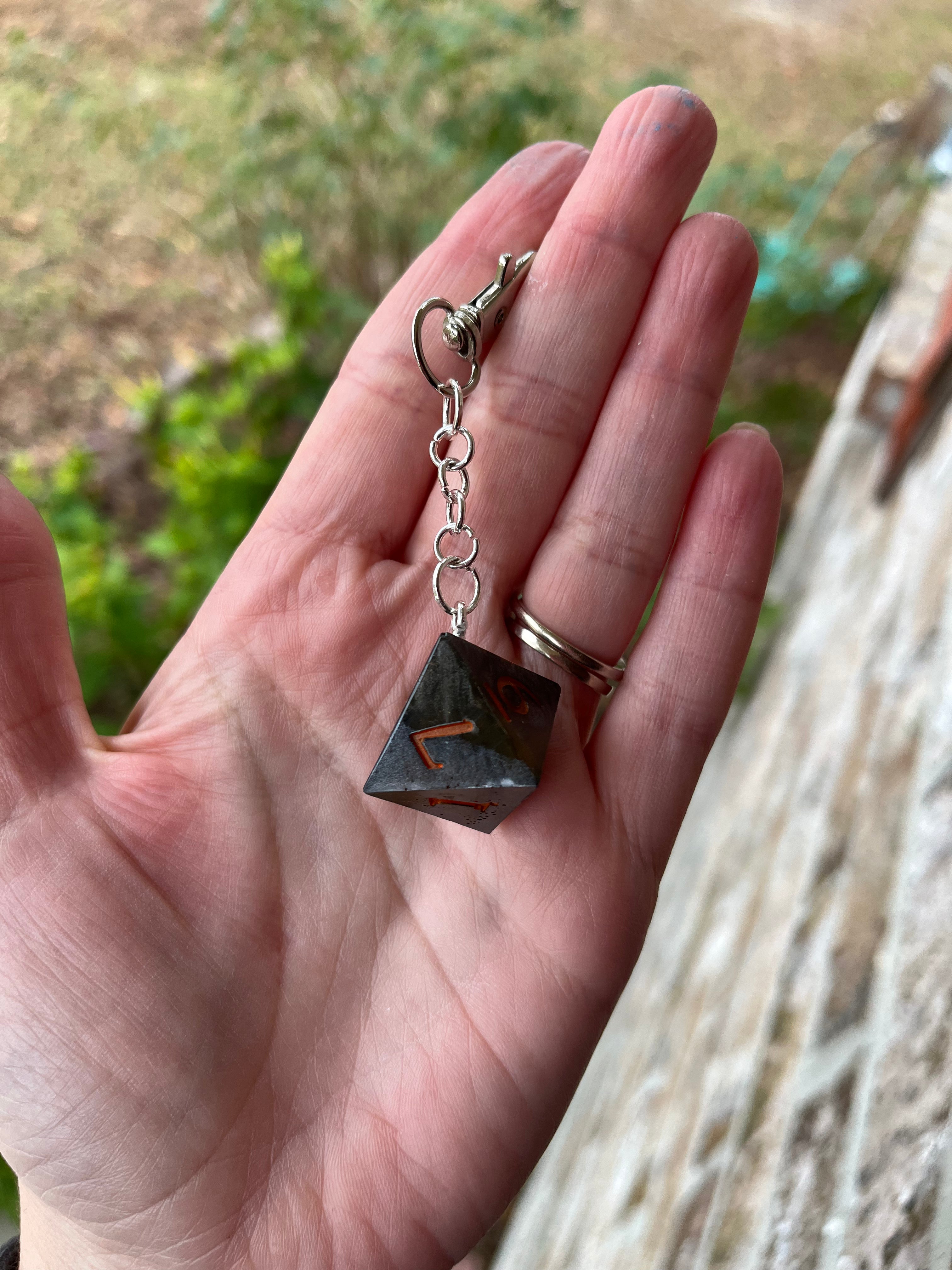 D8 Handmade Keychain - Black and Orange with Orange Numbers